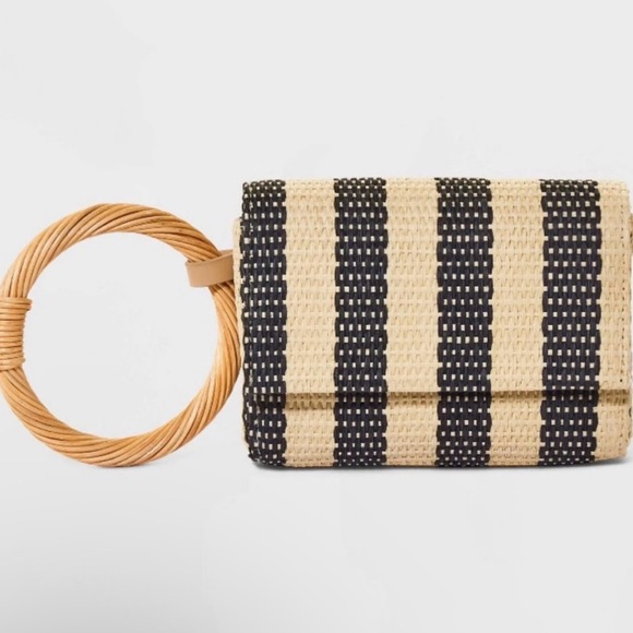 a new day Handbags - a new day Black and Tan Woven Clutch with Circular Handle